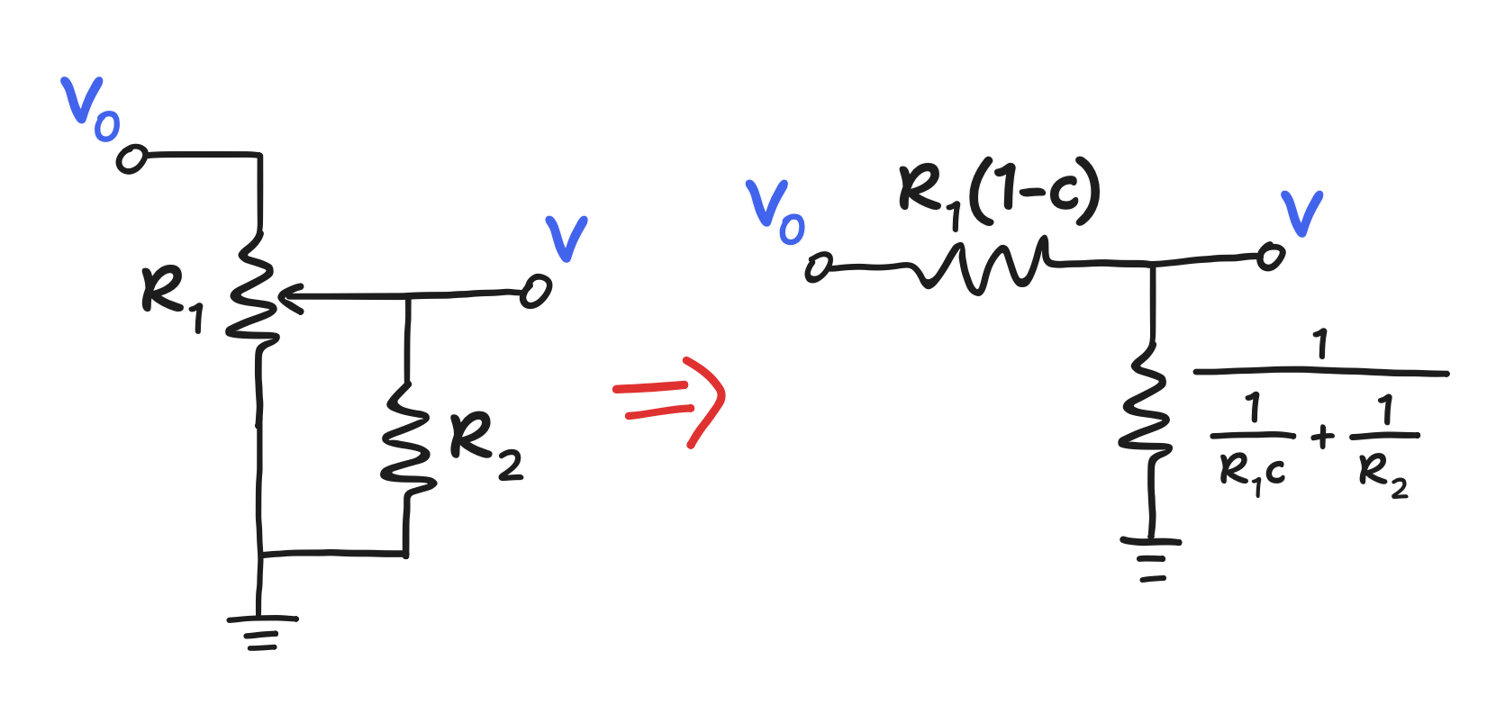 potentiometer and loading resistor as a voltage divider